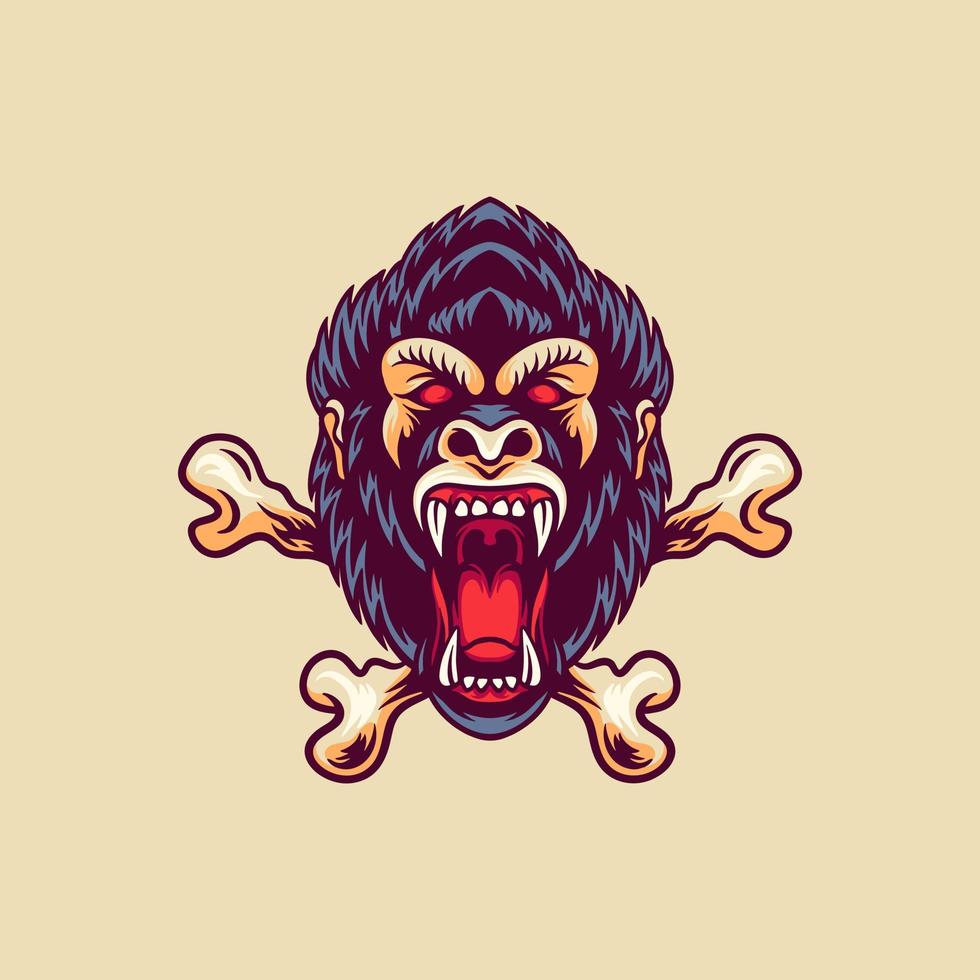 Gorilla And Bones Retro Illustration vector