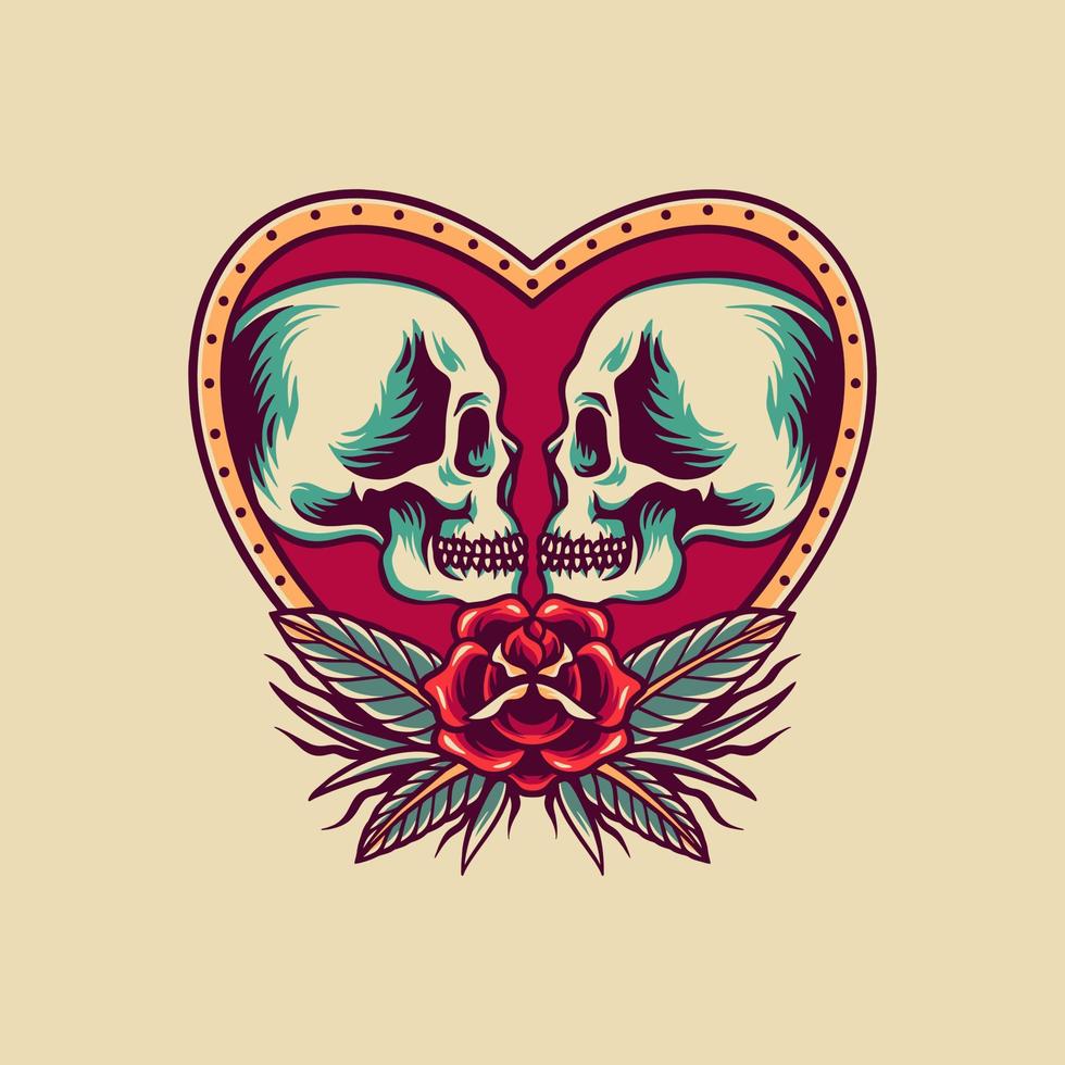 Skull Falling In Love Retro Illustration vector