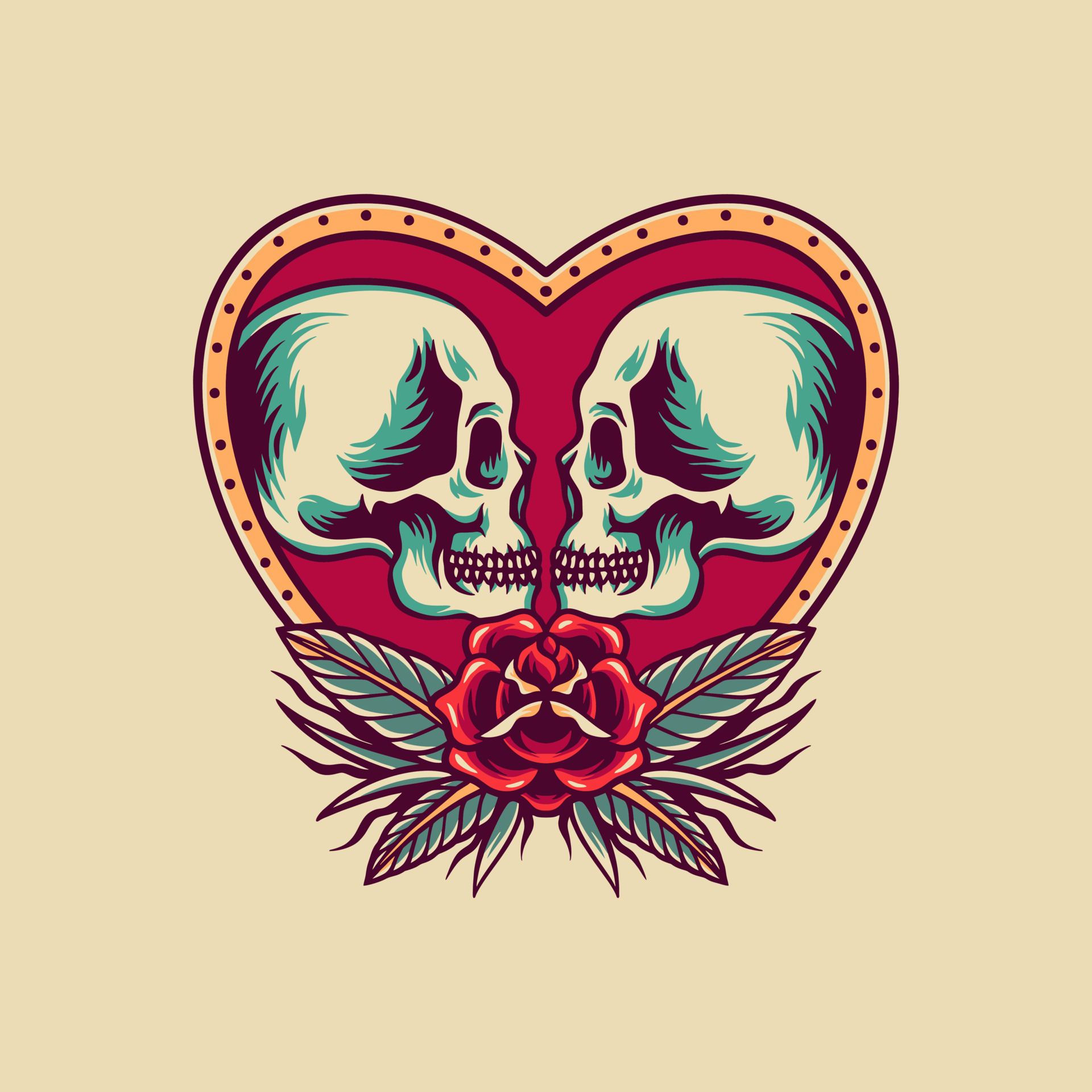 Skull Falling In Love Retro Illustration 10232090 Vector Art at Vecteezy