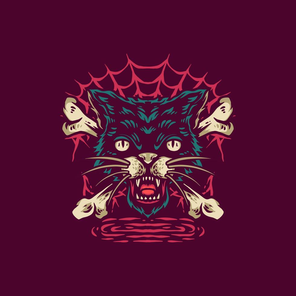 Scary Cat Retro Illustration vector