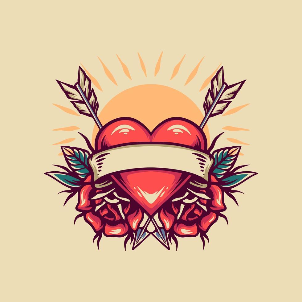 ilustración retro de amor y flechas vector