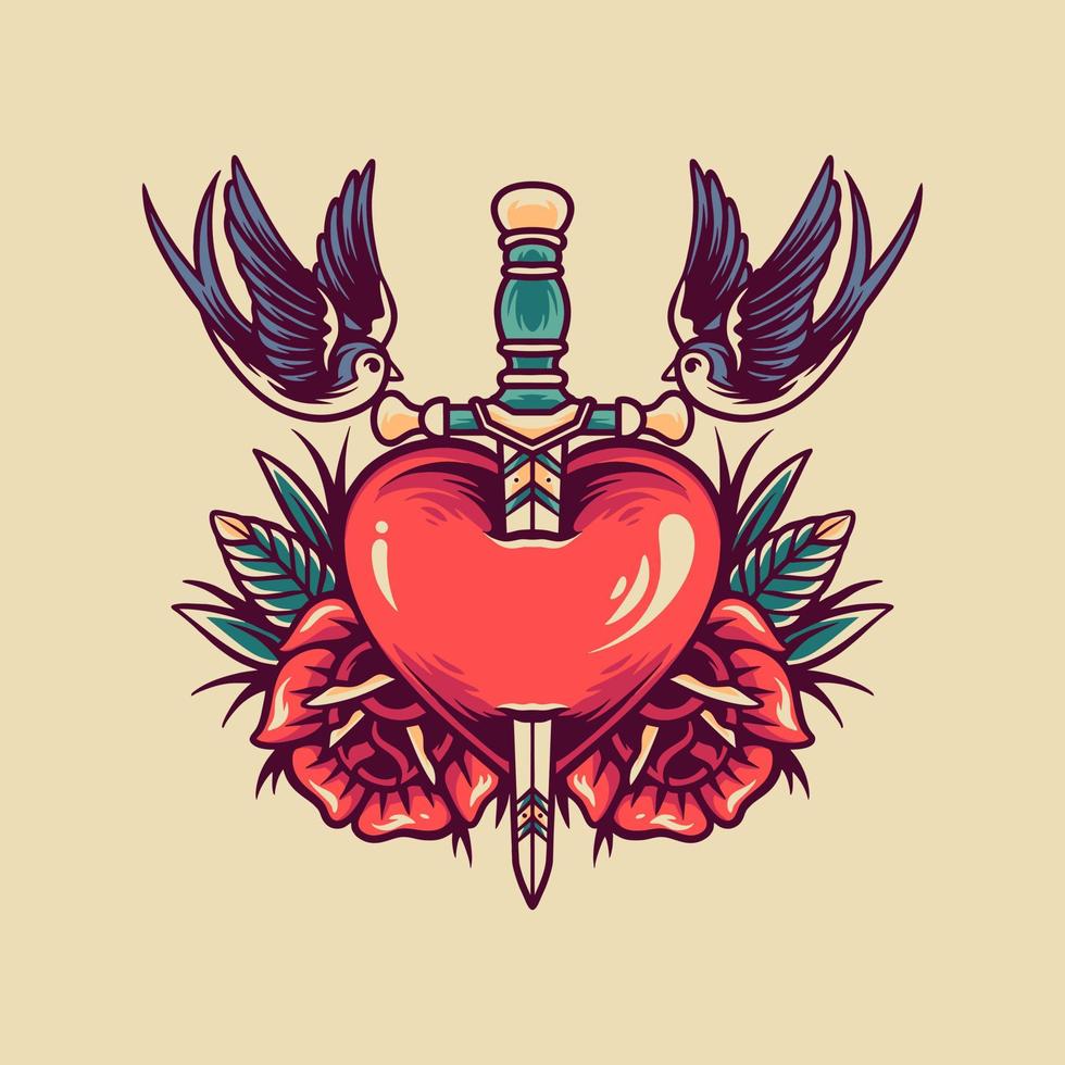 Love And Sword Retro Illustration vector