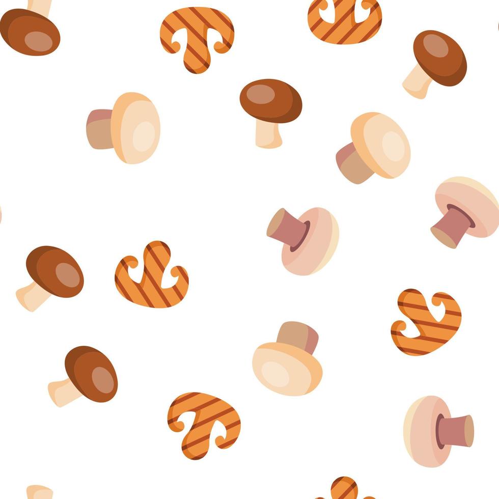 Champignon, Edible Mushroom Vector Seamless Pattern