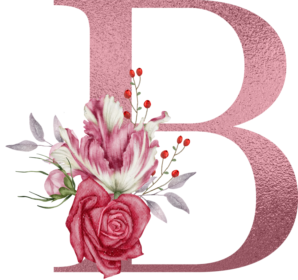 Watercolor Flowers with Rose Gold Alphabet png