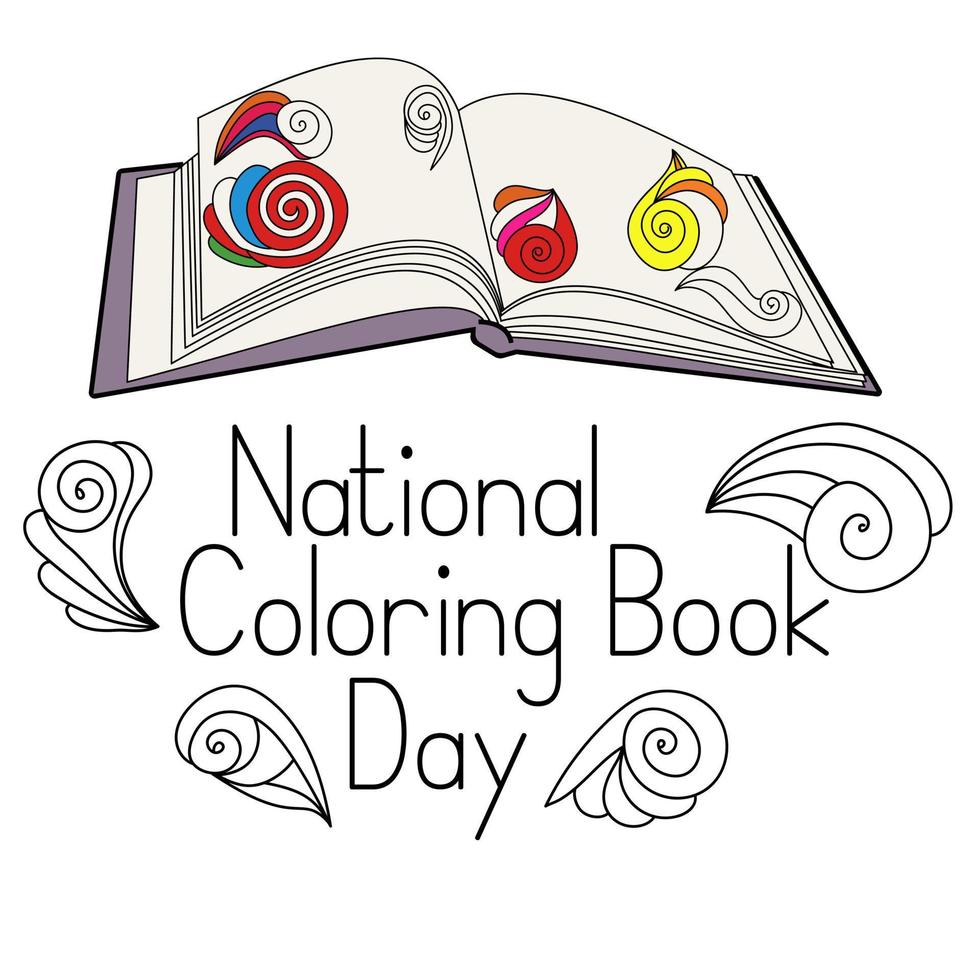 National Coloring Book Day, creative book with abstract patterns for adults and kids vector