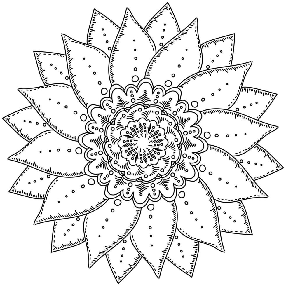 Mandala flower with sharp petals in two layers, zen coloring page with neat shading vector