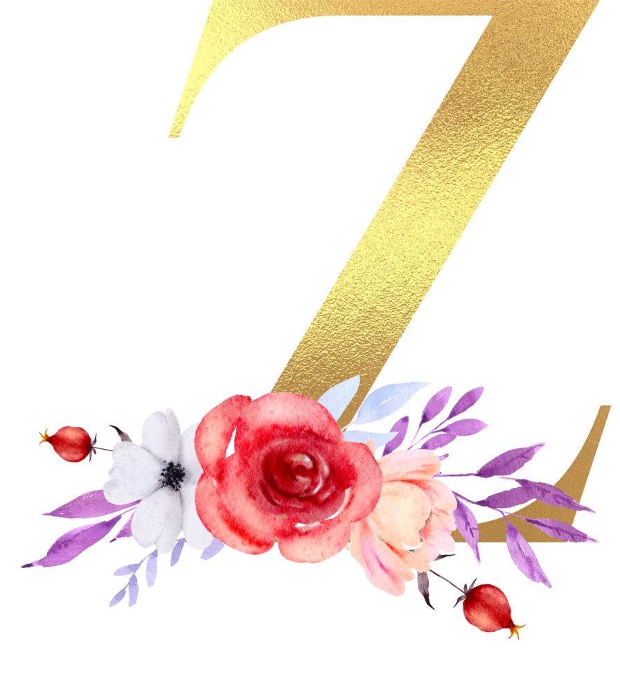 Watercolor Flowers with Gold Alphabet png