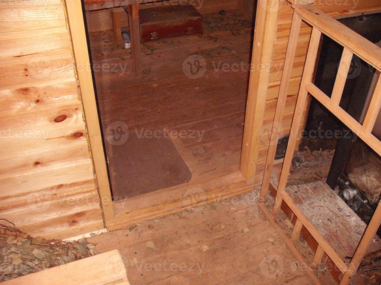 The interior of the wooden sauna photo