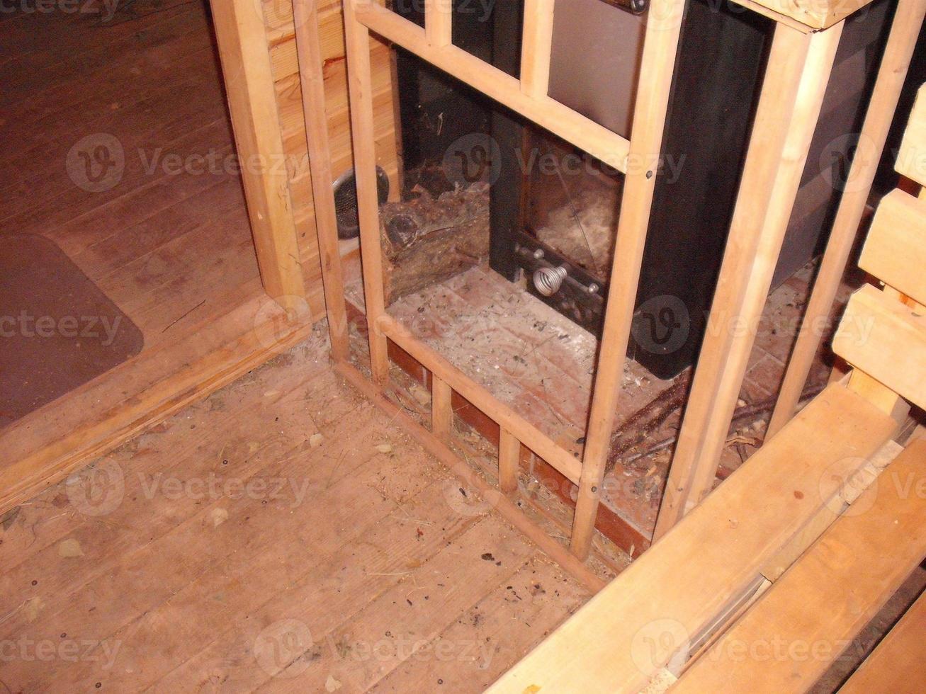 The interior of the wooden sauna photo