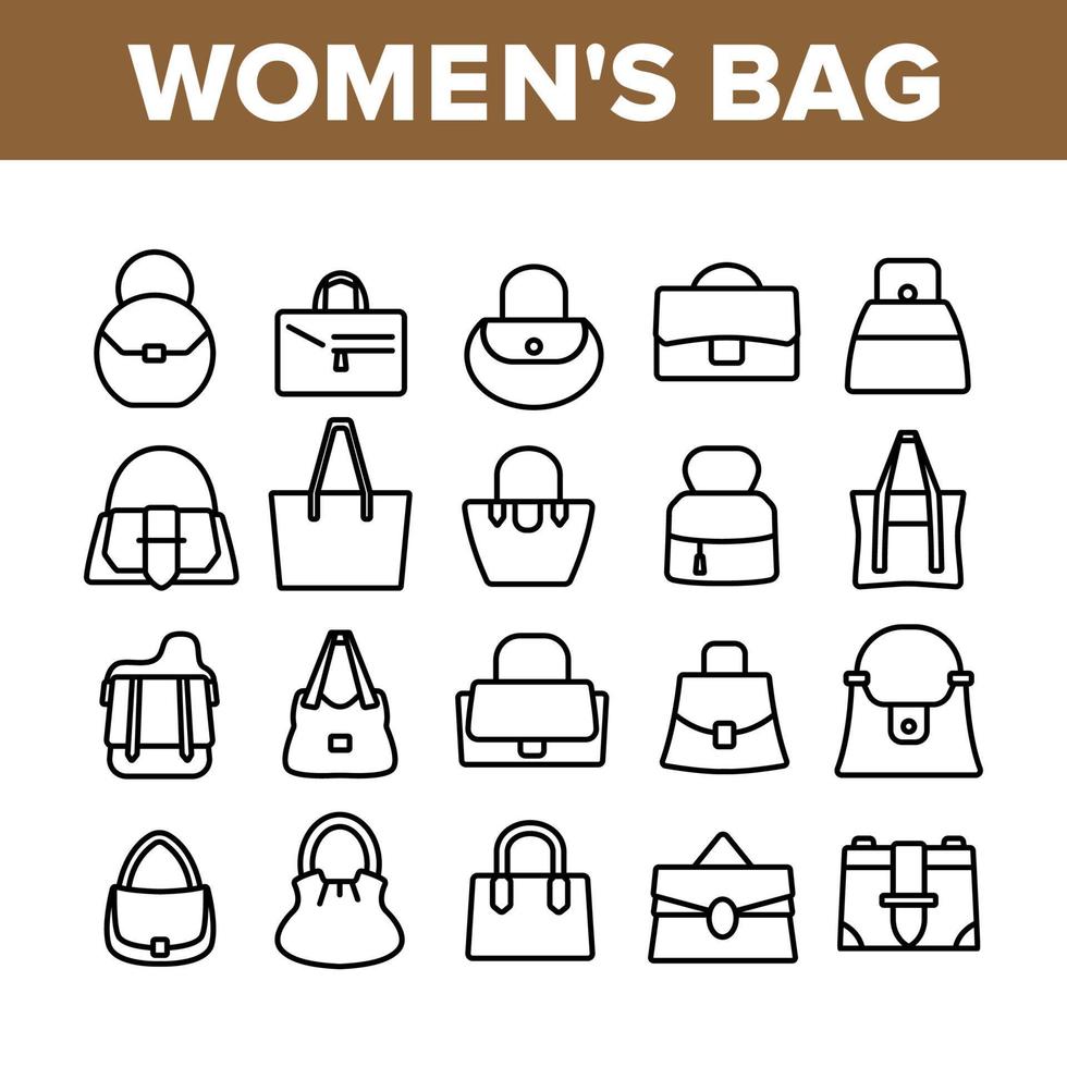 conjunto de iconos de colección de accesorios de bolsa de mujer vector