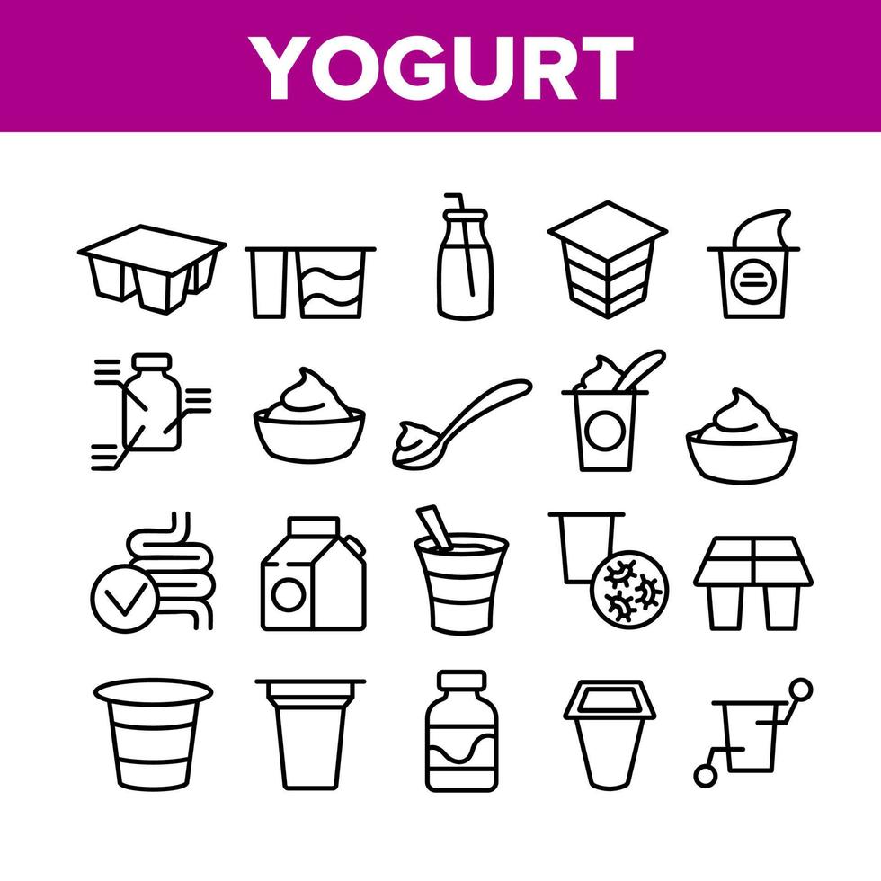 conjunto de iconos de colección de nutrición láctea yogur vector