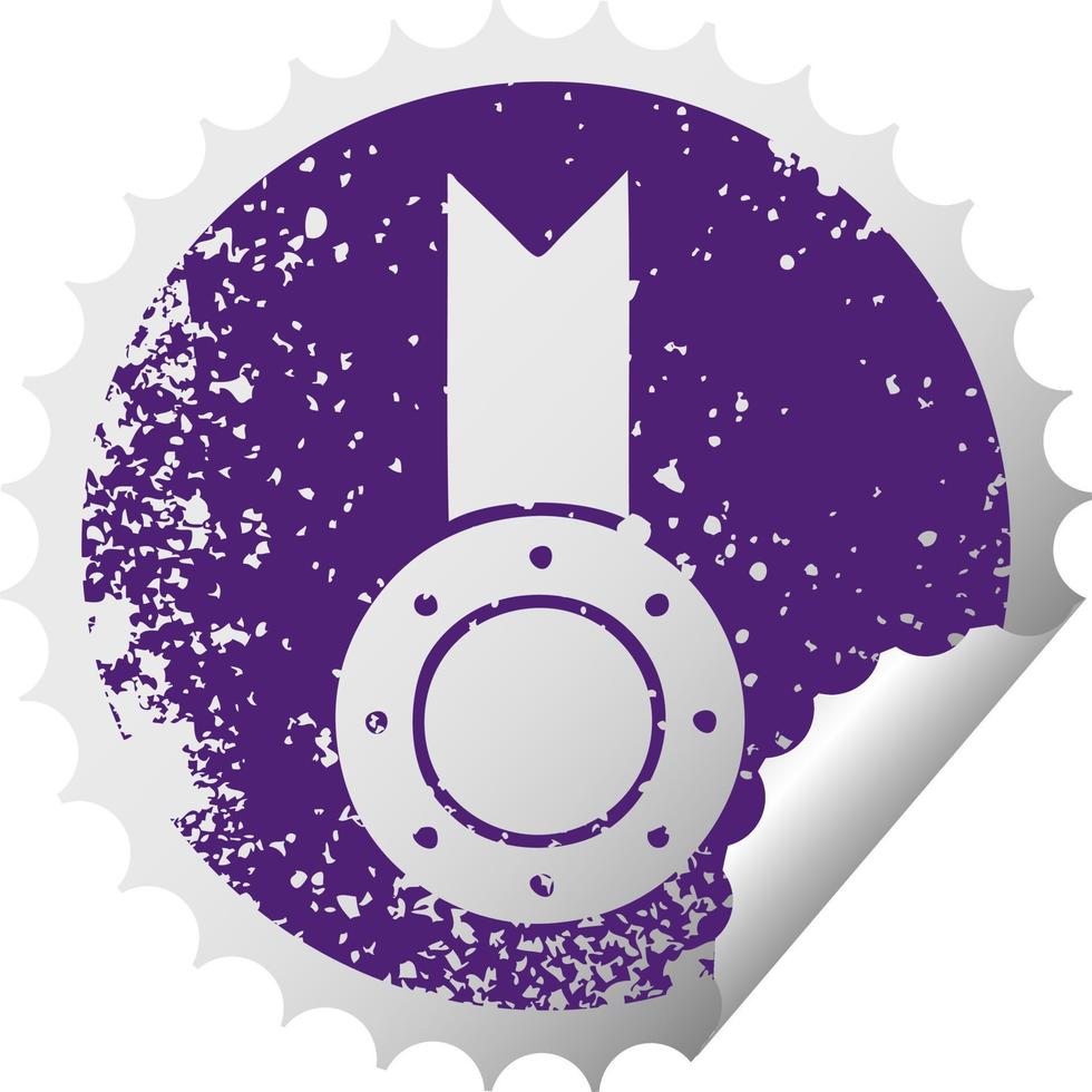 distressed circular peeling sticker symbol gold medal vector