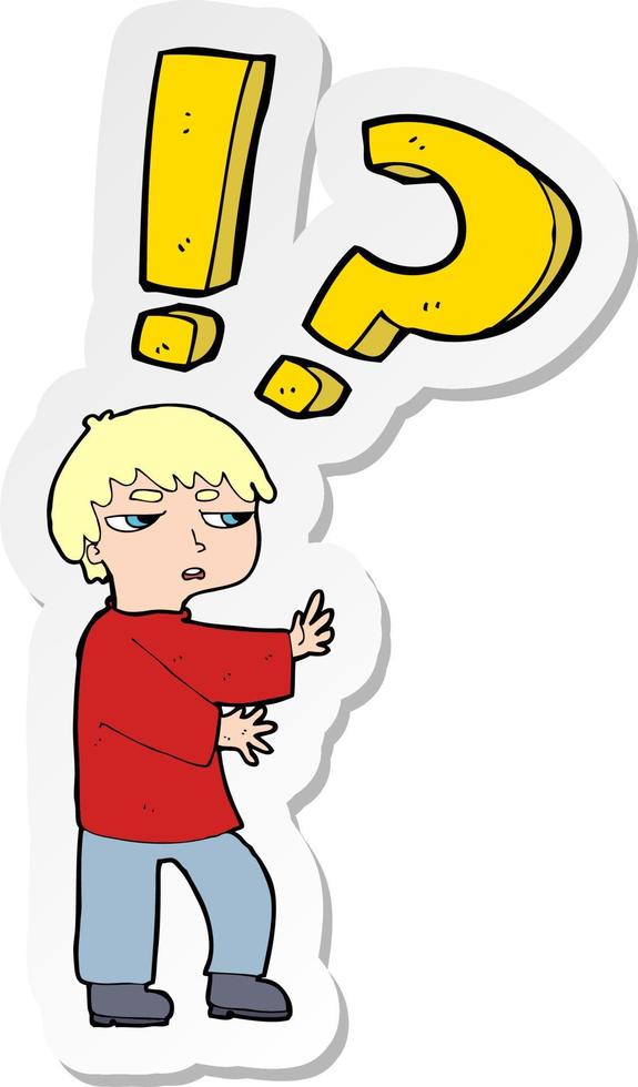 sticker of a cartoon confused boy vector