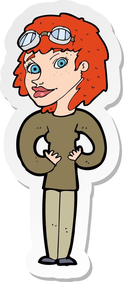 sticker of a cartoon aviator woman vector