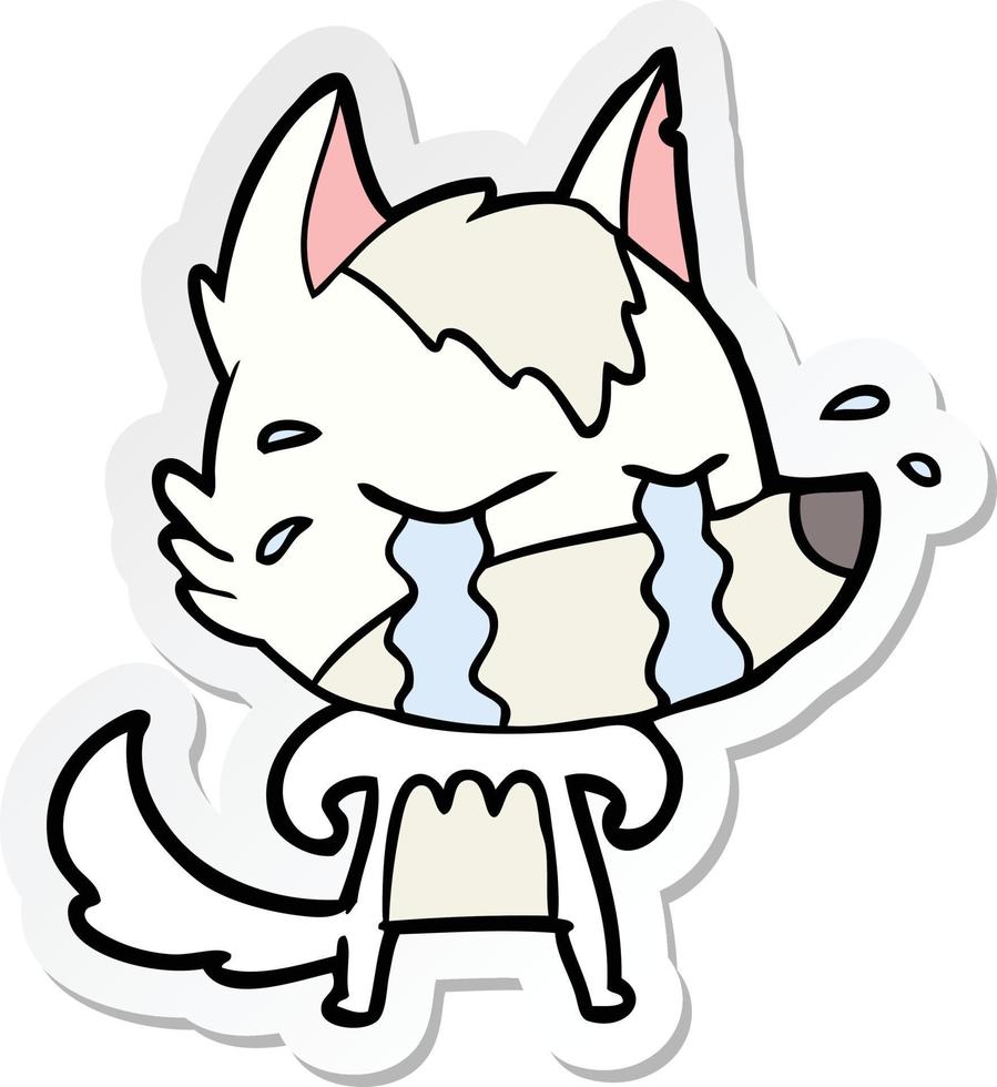 sticker of a cartoon crying wolf vector