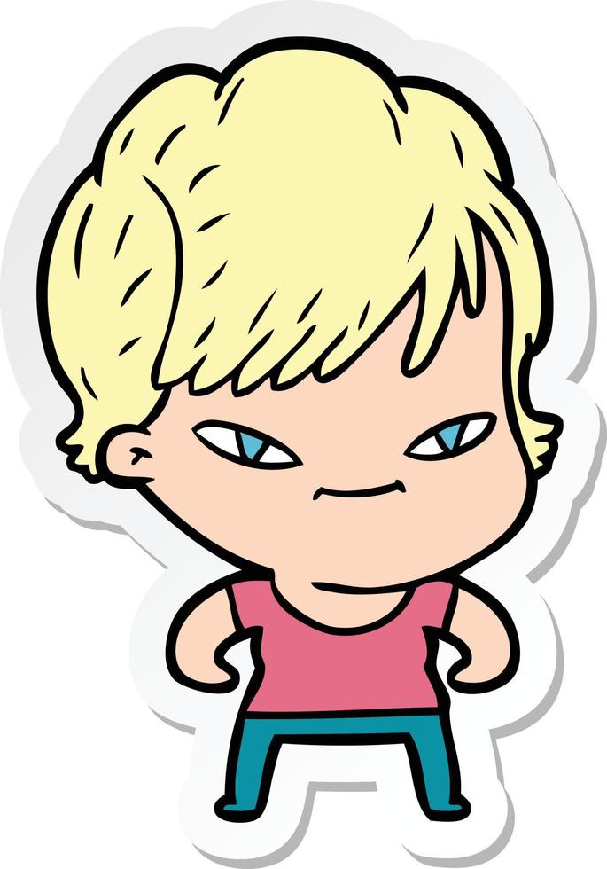 sticker of a cartoon happy woman vector