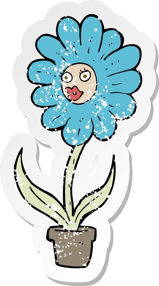 retro distressed sticker of a cartoon flower vector