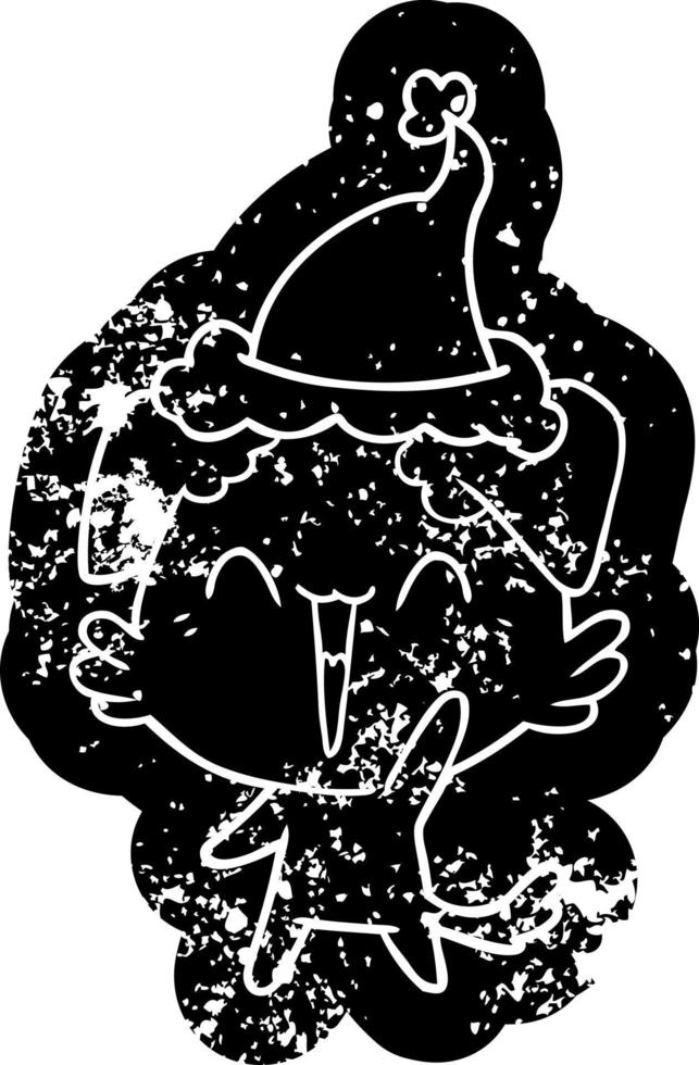 happy little dog cartoon distressed icon of a wearing santa hat vector