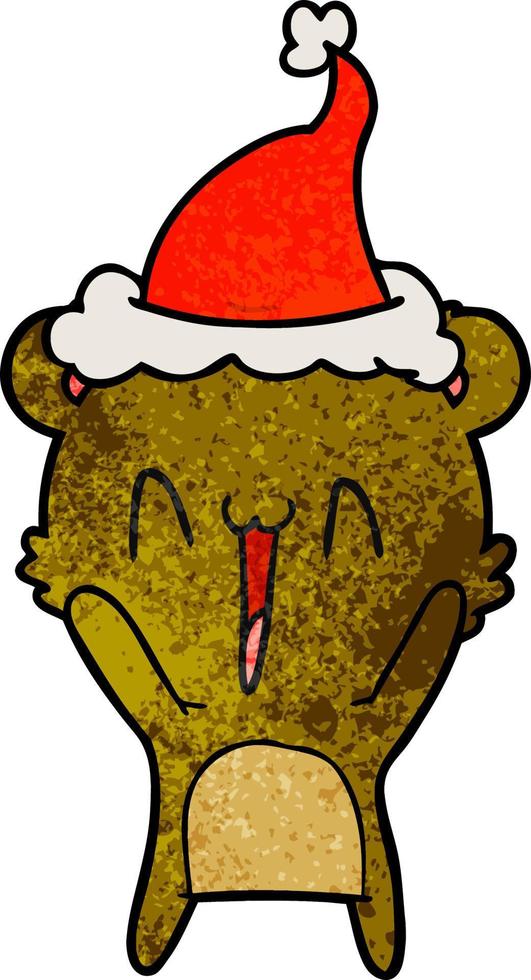 happy bear textured cartoon of a wearing santa hat vector