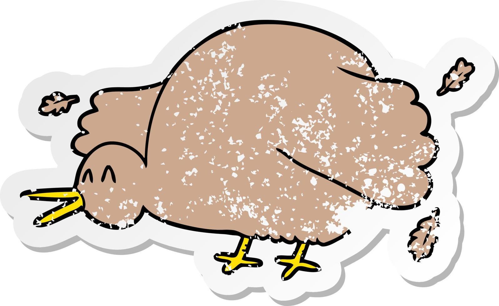 distressed sticker of a cartoon kiwi bird flapping wings vector