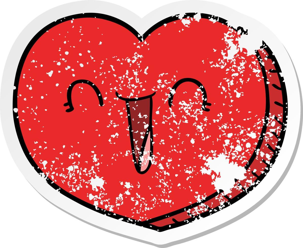 distressed sticker of a cartoon love heart vector