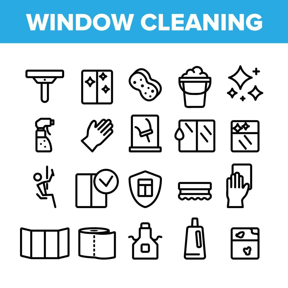 Collection Window Cleaning Sign Icons Set Vector