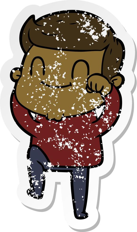 distressed sticker of a cartoon friendly man vector