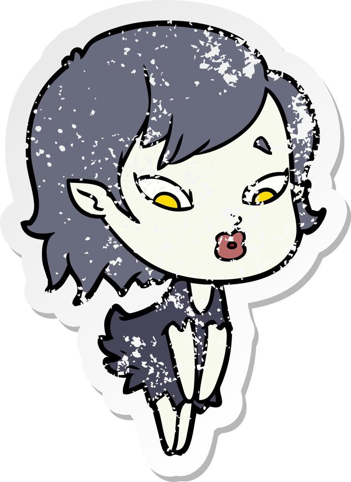 distressed sticker of a cute cartoon vampire girl vector