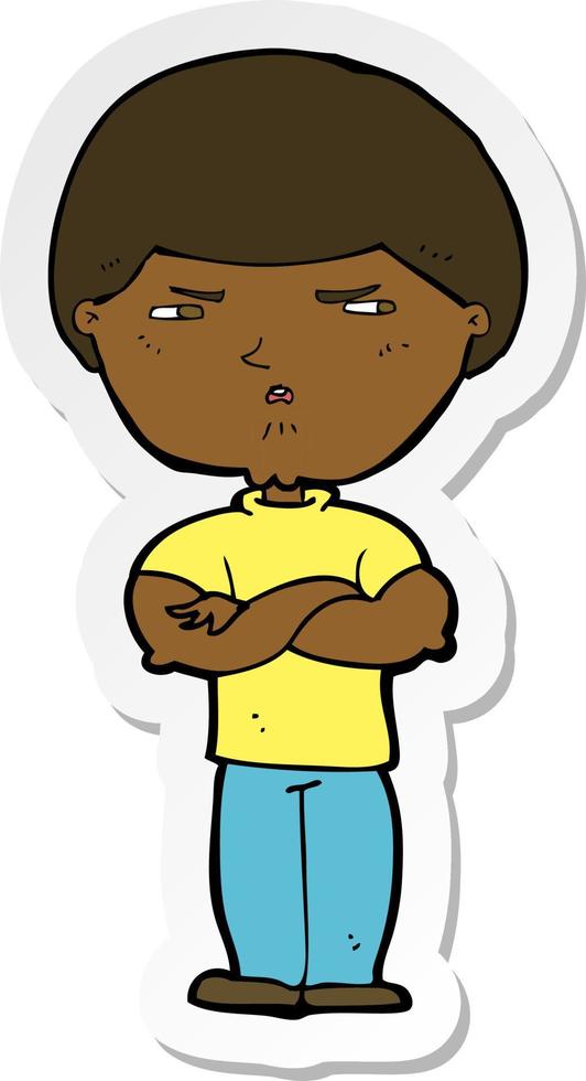 sticker of a cartoon grumpy man vector