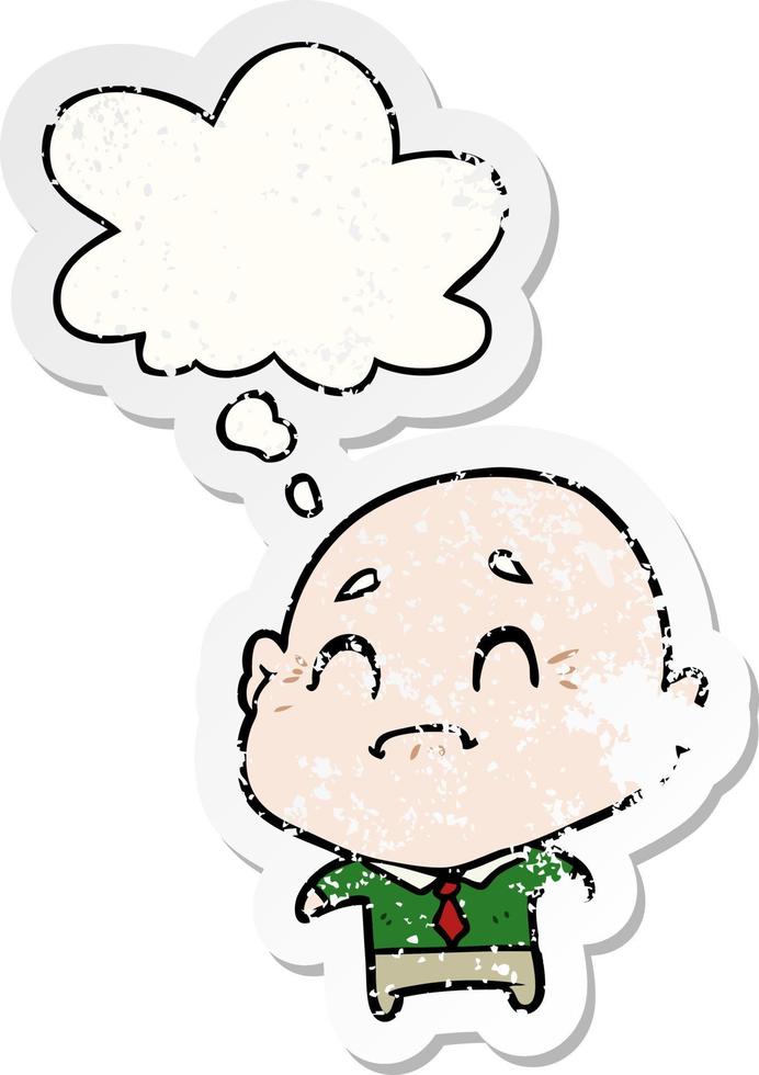 cartoon old man and thought bubble as a distressed worn sticker vector