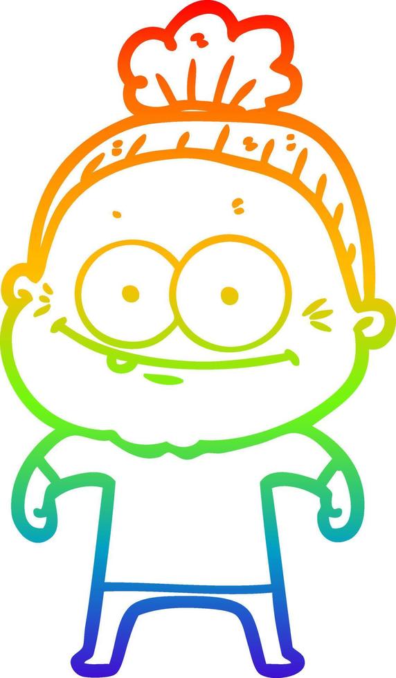 rainbow gradient line drawing cartoon happy old woman vector