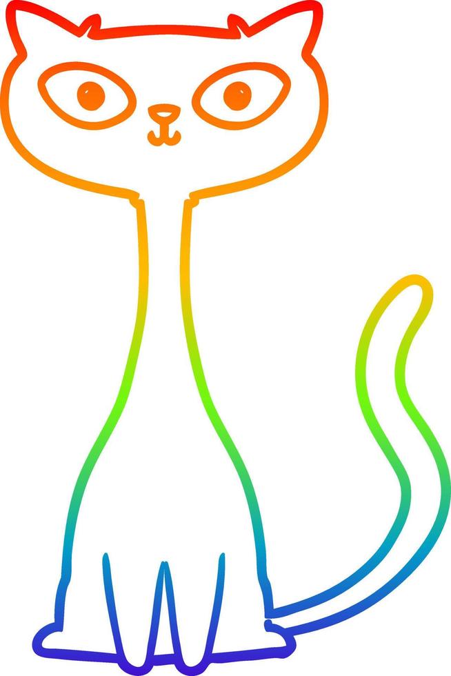 rainbow gradient line drawing cartoon cat vector