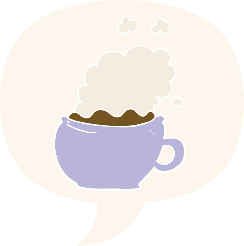 cartoon hot cup of coffee and speech bubble in retro style vector