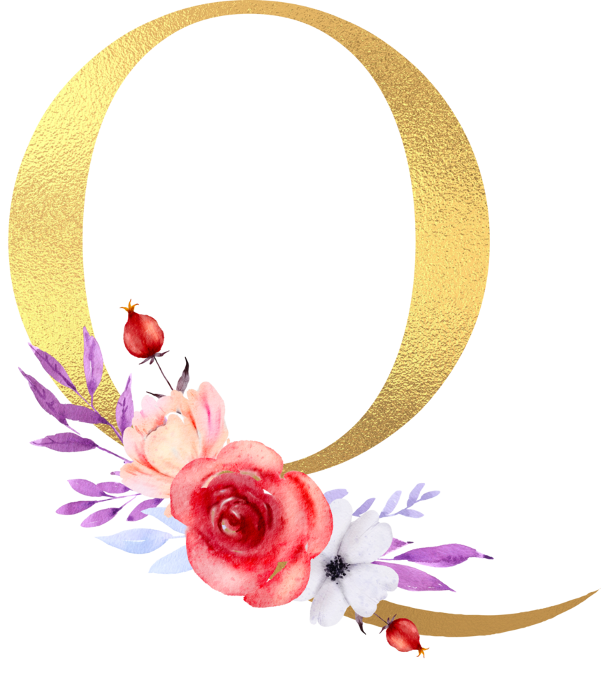 Watercolor Flowers with Gold Alphabet png