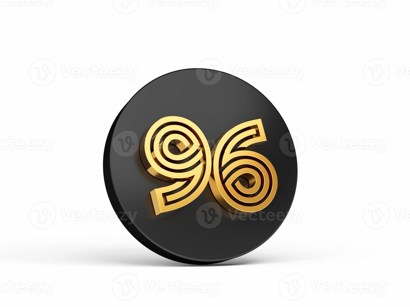 Royal Gold Modern Font. Elite 3D Digit Letter 96 Ninety six on Black 3d button icon 3d Illustration photo