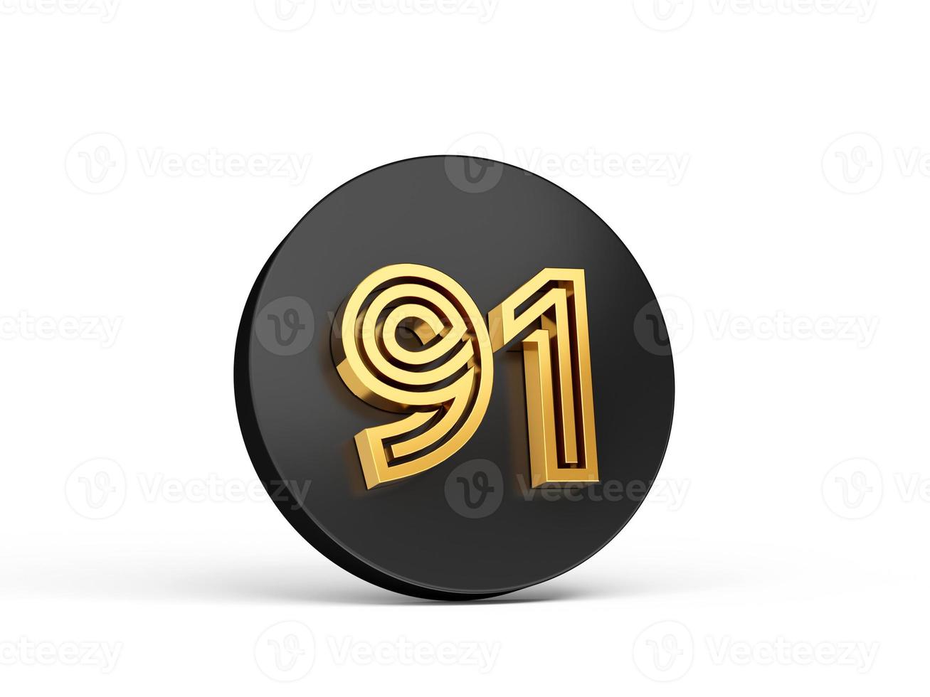 Royal Gold Modern Font. Elite 3D Digit Letter 91 Ninety one on Black 3d button icon 3d Illustration photo