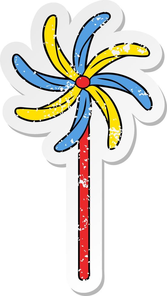 distressed sticker of a toy windmill vector