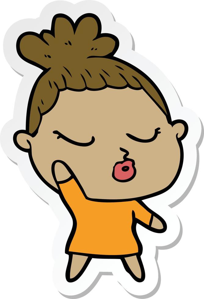 sticker of a cartoon calm woman vector