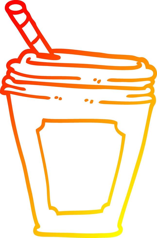 warm gradient line drawing cartoon coffee cup with straw vector