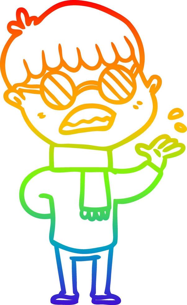 rainbow gradient line drawing cartoon boy wearing spectacles vector