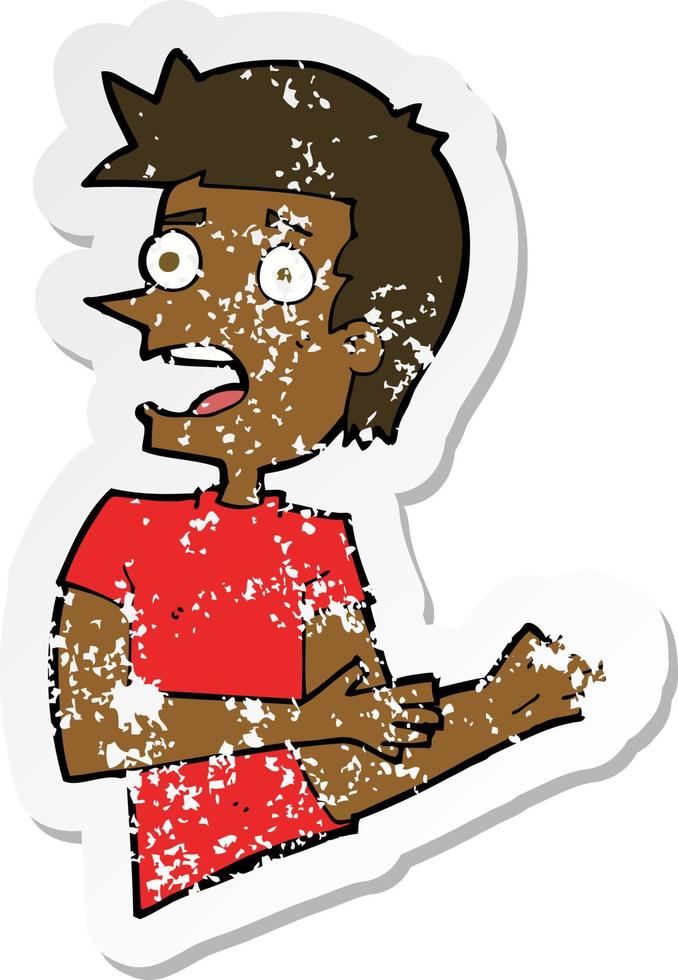 retro distressed sticker of a cartoon stressed man vector