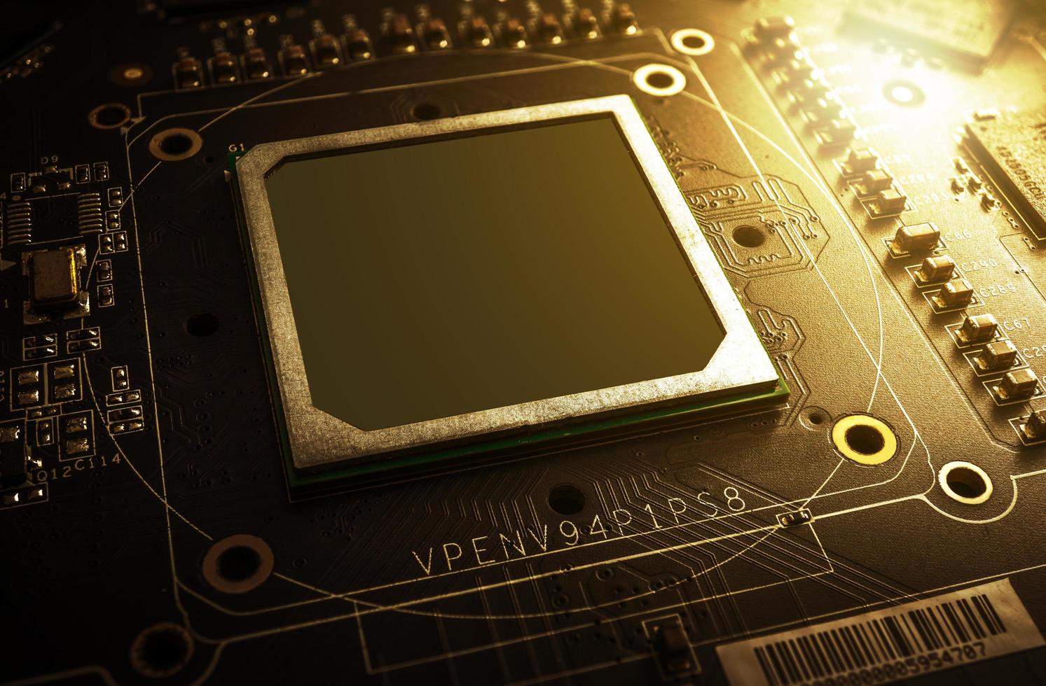 Macro picture of gpu on vga card photo