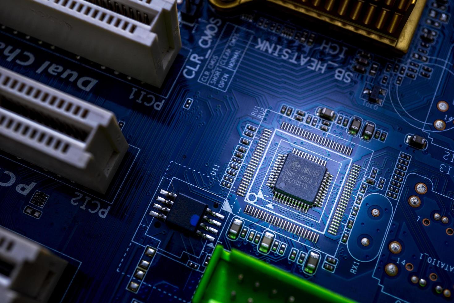 Background macro of microchip on mainboad photo