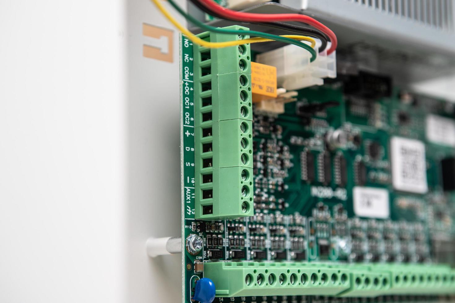 terminal block of electrical connections. connections of alarm systems. photo