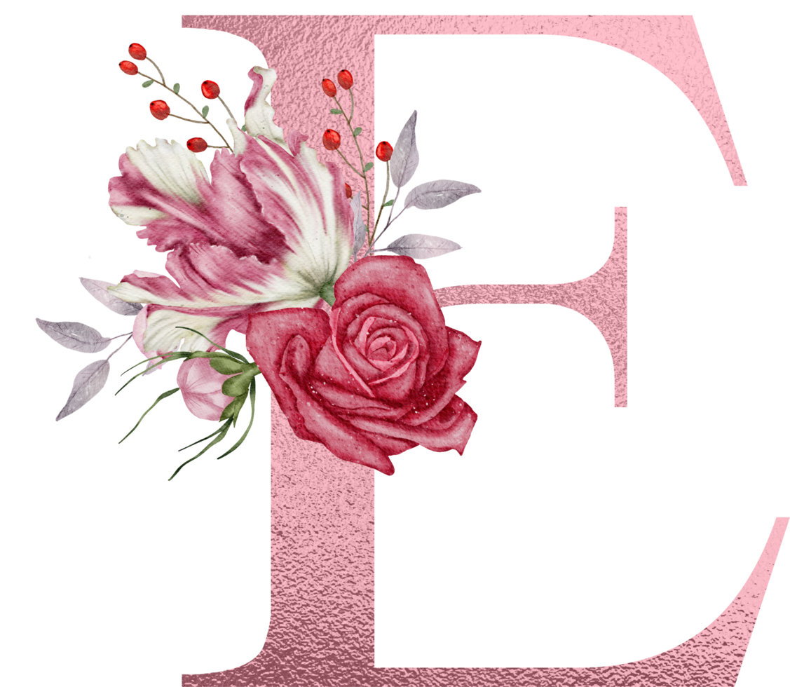 Watercolor Flowers with Rose Gold Alphabet png