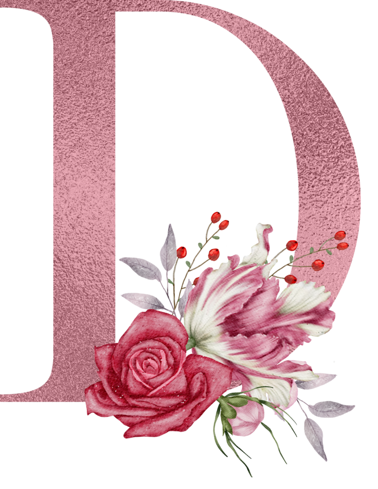 Watercolor Flowers with Rose Gold Alphabet png