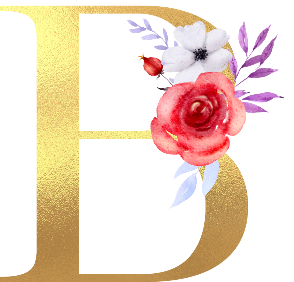 Watercolor Flowers with Gold Alphabet png