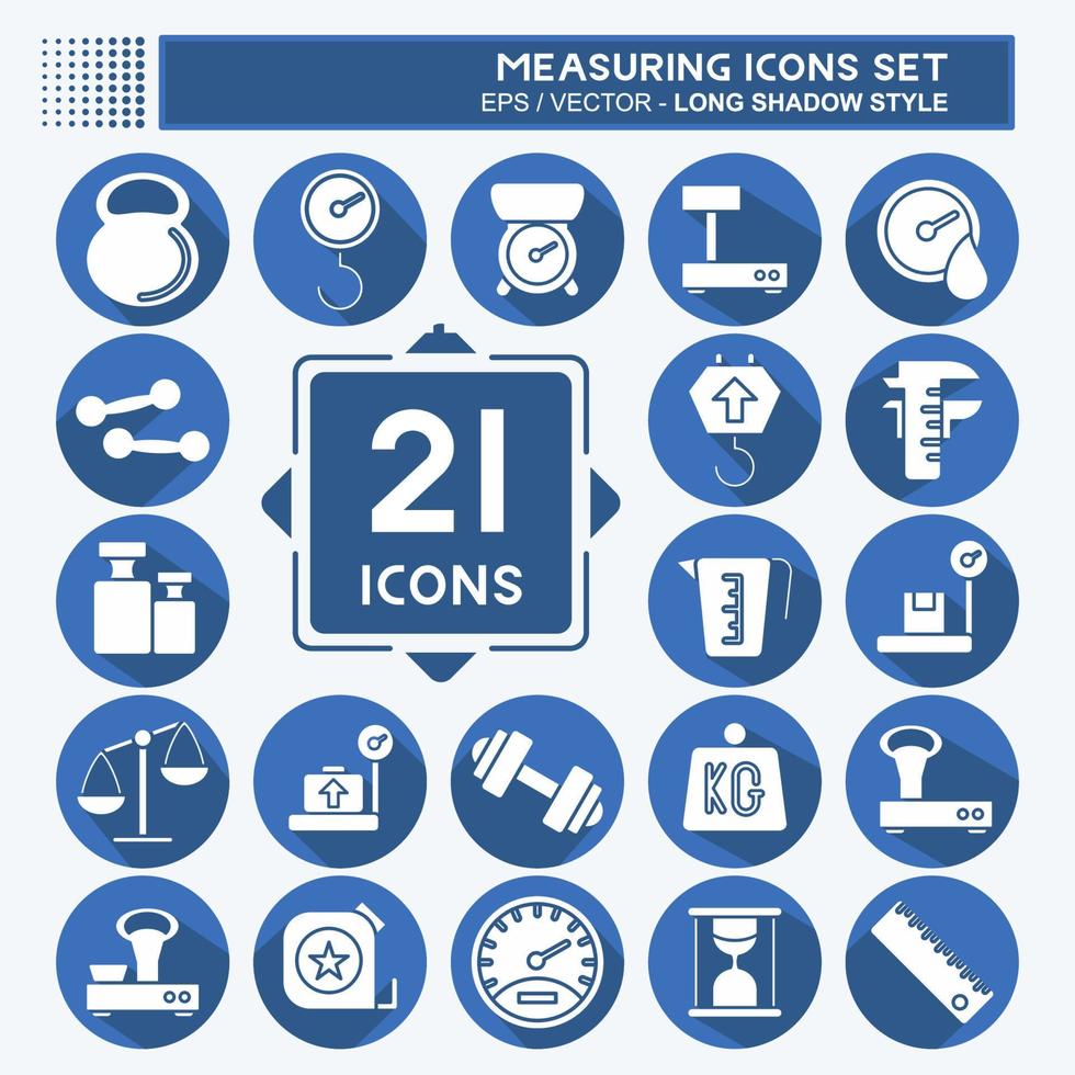 Icon Set Measuring. suitable for education symbol. long shadow style. simple design editable. design template vector. simple illustration vector