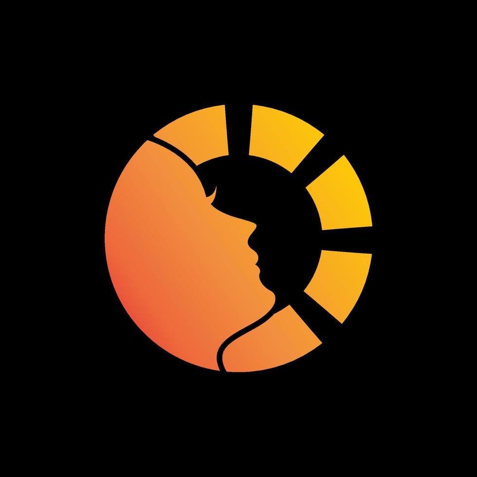 beautiful gradient sun women face logo concept vector