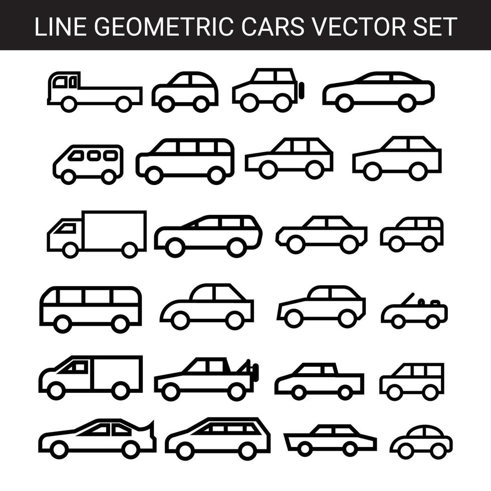 conjunto de vectores de coches de línea geométrica en blanco y negro